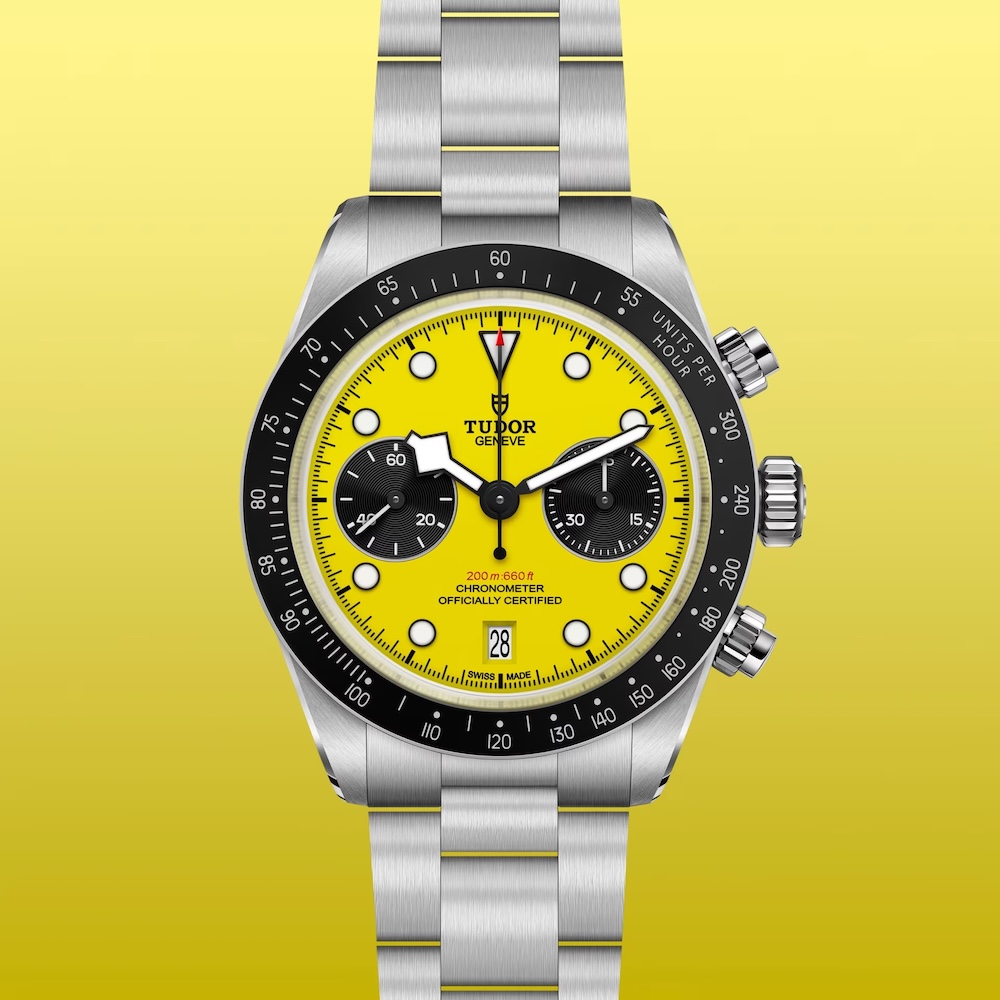 Tudor Black Bay Chrono 39 Bumblebee avec cadran jaune et compteurs noirs de 39 mm.